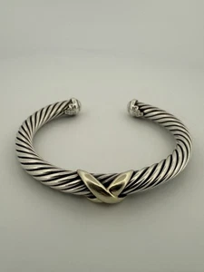 DAVID YURMAN ORO 14K, SS STAZIONE SINGOLA X BRACCIALE 7mm misura - Med - Foto 1 di 10