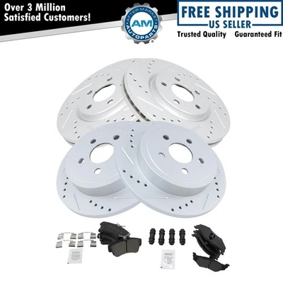Kit de rotor de freno ranurado perforado de rendimiento y pastilla metálica delantera trasera Foto 1 de 4