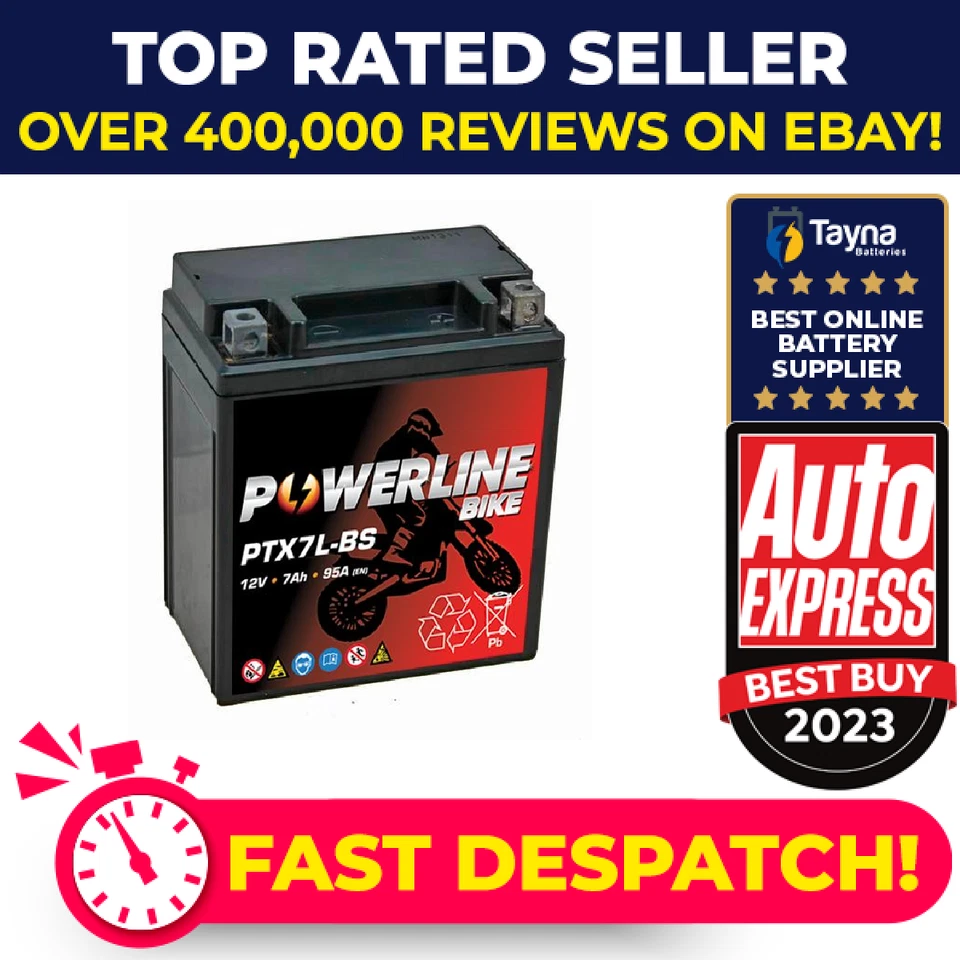 PTX7L-BS Powerline Bike Motorcycle Battery Replaces YTX7L-BS - Image 1 of 4