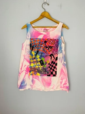 Camiseta sin mangas vintage Ocean Pacific neón tie dye, talla pequeña, camiseta sin mangas surfista de los años 80, nueva de stock Foto 1 de 4