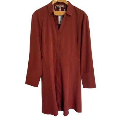 Spanx NWT Carefree Crepe Collared Shirt Dress Moroccan Red Plus 1X Mini New - Image 1 of 4
