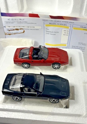 The Danbury Mint 50 Years of Corvettes 1989 & 1990 Red & Black 1/43 Papers USA - Image 1 of 4