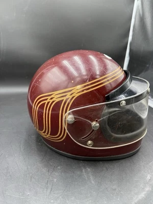 Casco Bell Granate De Colección con Rayas Doradas Necesita Nuevas Almohadillas Foto 1 de 4