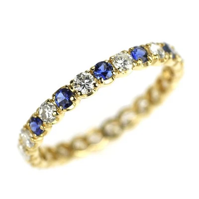 K18YG sapphire diamond ring S0.24ct D0.83ct full eternity - Auth free shipping f - image 1 of 3