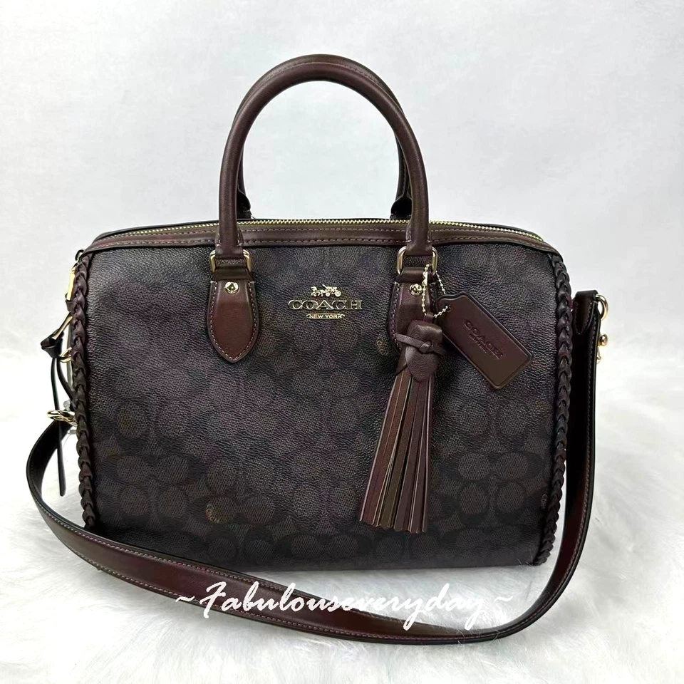 Coach CCE36 Rowan Large Satchel Bag In Signature With Fringe Walnut/maple🤎