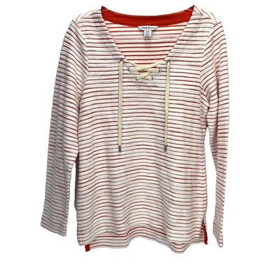 Suéter Tommy Bahama “Catalina” tamanho M listrado vermelho/branco manga longa com cadarço - Imagem 1 de 4