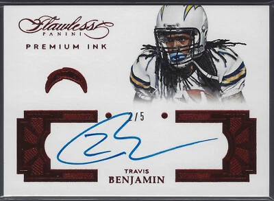 Travis Benjamin 2016 Panini Flawless Premium Ink Ruby /5 #PITB On Card Auto - Image 1 of 2
