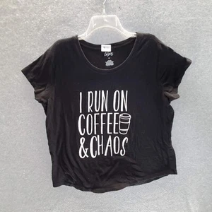City Streets Women Top XL Black I Run On Coffee & Chaos Short Sleeve T-Shirt - Picture 1 of 7