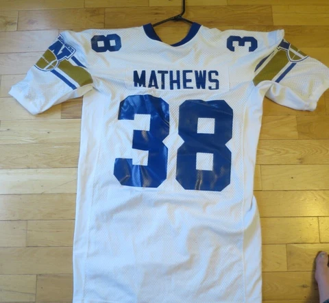 1980's Winnipeg Blue Bombers Jersey Player Issued Mathews #38 Champion XL Cover
