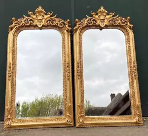 Mirrors Elegant French Louis XVI Gold Leaf Full-Length Vintage Pair - Picture 1 of 23