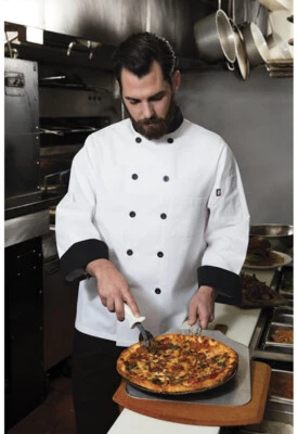 NWT DICKIES CLASSIC 10 BUTTON CHEF COAT WHITE WITH BLACK TRIM DC46 - Image 1 of 4