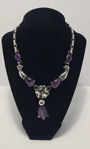 40er Jahre William Spratling Style mexikanische Sterleng Silber Amethyst Tulpe Handkette - Bild 1 von 10