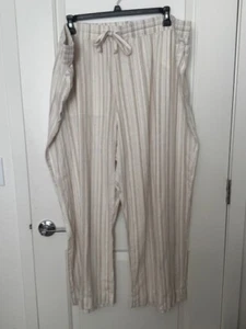 Sonoma Leinenmischung Hose 2X Neu mit Etikett hoher Bund gerades Bein beige & elfenbein gestreift - Bild 1 von 4