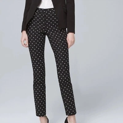 ELLEN TRACY 8 Black & Tan Cotton Polka Dot Pull-On Ankle Pants - Image 1 of 4