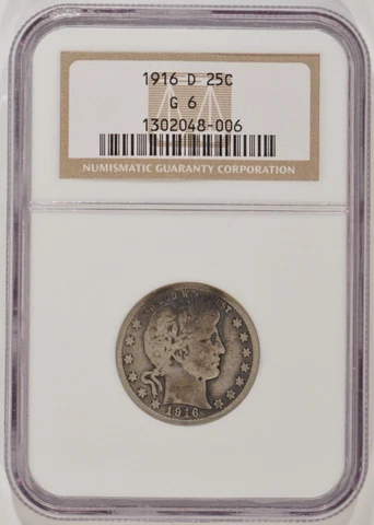 1916-D Barber Silver Quarter 25c NGC G6 Good 6 1302048-006 Cover