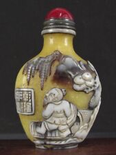 Chinese Two Elder Carved Peking Overlay Glass Snuff Bottle