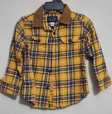 The Childrens Place Toddler Boys 2T Plaid Yellow & Blue Button-Up Shirt - Image 1 of 3