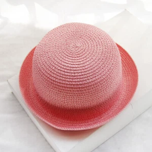 Sun Straw Hat Curled Edge Dome Sunscreen Straw Hat Beach Hat for Parent Kids - Picture 1 of 38