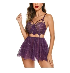 Avidlove Lingerie Women 3XL Lace Babydoll Mesh Nightwear Chemise Nightie Purple - Picture 1 of 6