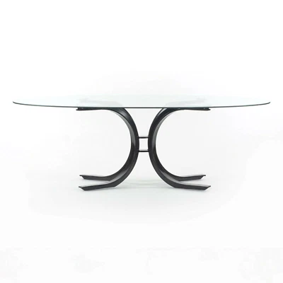 Mesa de comedor Osvaldo Borsani años 70 para Stow Davis con tapa de vidrio y base de acero Foto 1 de 4