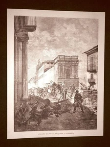 Incisione del 1892 Giuseppe Garibaldi nell'assalto di Porta Maqueda in Palermo - Picture 1 of 1
