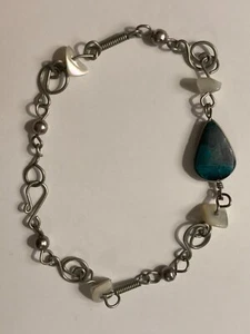 vtg turquoise stone white shell delicate silver bracelet handmade California - Picture 1 of 6