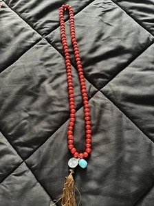 Red Wooden Beaded Necklace  - Picture 1 of 6