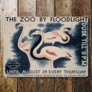 Der Zoo bei Flutlicht Untergrund, Flamingos - Metall Wandschild 28 cm x 41 cm - Bild 1 von 1