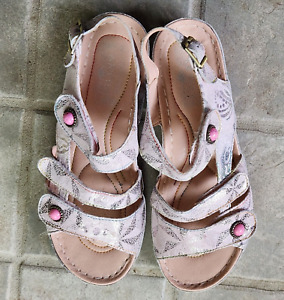 L'Artiste By Spring Step Payokya Sandal Pink Silver Genuine Leather Women 38/7.5