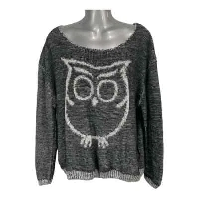 Suéter Monroe and Main Para Mujer Grande Gris Negro Búho Acrílico Tejido Cuello Barco Foto 1 de 3