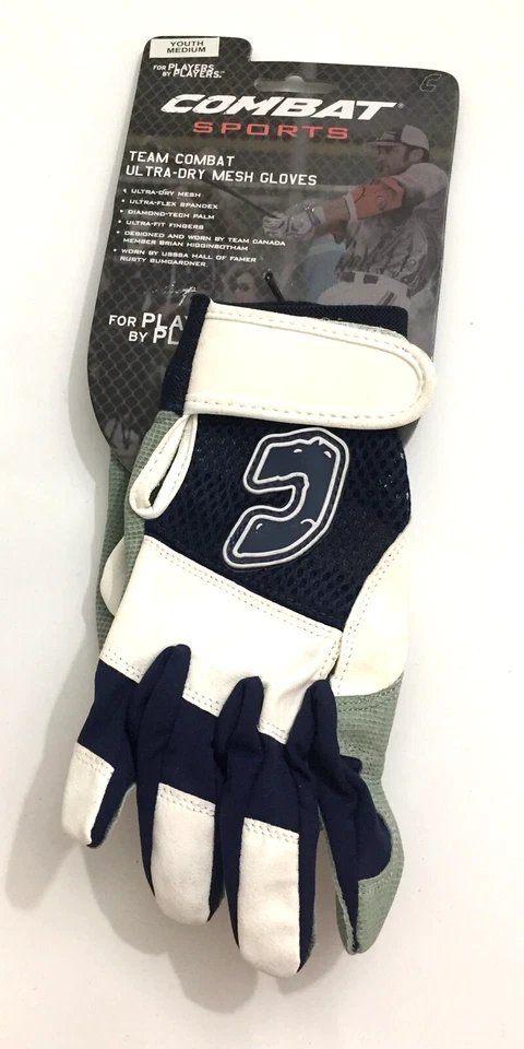Combat Sports Ultra Dry Mesh Navy/White  batting Gloves Youth size - Image 1 of 4