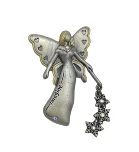 Broche de copos de nieve colgantes de cristal Imagine Angel Pin aspecto de peltre firmado DD - Imagen 1 de 3