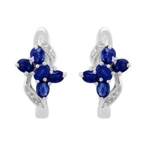 Pendientes clásicos ovalados de aro de mariposa y zafiro y diamante en oro amarillo de 9 quilates - Imagen 1 de 4