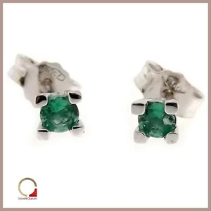 Pendientes Hombre Mujer de Oro Blanco 18KT Punto Luz Esmeraldas Naturales Verde - Imagen 1 de 12