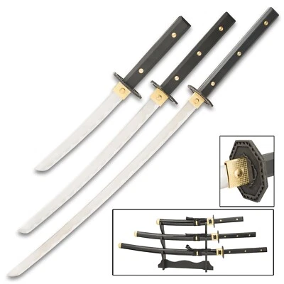 3 шт. самурайский меч катана, вакидзаси и дайсё ручной работы из углеродистой стали с накладным монтажом - Изображение 1 из 4