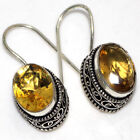925 Silver Plated-Citrine Ethnic Vintage Gemstone Earrings Jewelry 1.3" GW