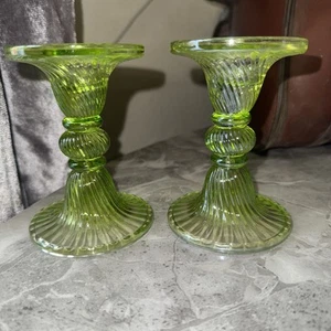 Pair of Vintage Look Glass Dinner Candles in Jade Green - Picture 1 of 2