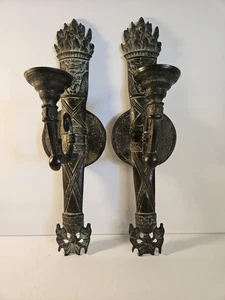 2 candelabros de pared con antorcha de latón antiguos de colección - Imagen 1 de 13