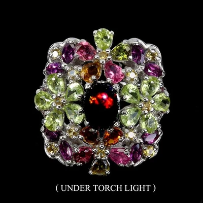 Anillo de plata de ley 925 ópalo negro 8x6 mm turmalina piedras preciosas joyería tamaño 8 Foto 1 de 4