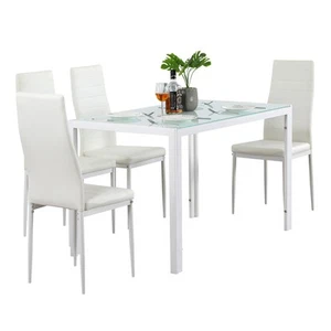 4Pcs Dining Set Kitchen Room Table Set Dining Table and 4 Leather Chairs - Picture 1 of 15
