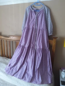 M & S Contrast Colours Tiered Cotton Tie Midi Dress With Pockets Size 12 R - Picture 1 of 9