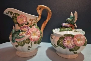 VTG Fitz And Floyd 1993 Hummingbird Ceramic Set Rare-Pitcher & Lidded Bowl-*READ - Picture 1 of 24
