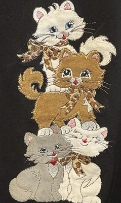 Sudadera Morning Sun Cat Mujer’s Grande Apliques Frontal Cuello Redondo Negro Borde Blanco Foto 1 de 4