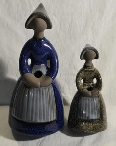 JIE Gantofta Swedish Pottery By Elsi Bourelius Pair of Girl Figure Bud Vases MCM - Picture 1 of 9