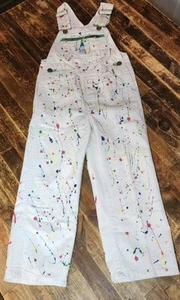 Vintage 80s-90s Liberty White Denim Overalls w Paint Splatters Gr. 5 USA RARE! - Bild 1 von 12
