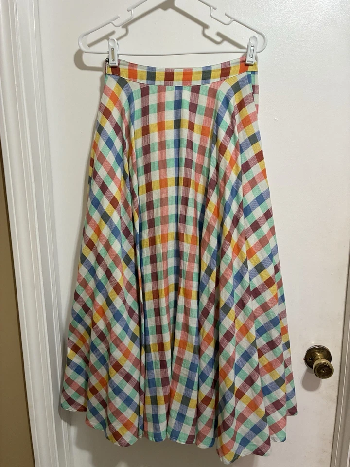 Falda midi a cuadros multicolor línea A Maeve Anthropologie 2 Foto 1 de 4