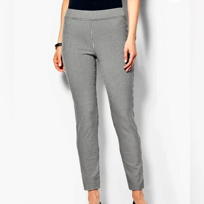 NEW Nicole Miller Black White Mini Plaid Stretch Ankle Pants Pockets Pull On  4 - Image 1 of 4