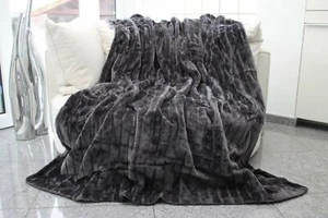 Gris Micro Piel Sintética Doble Manta Lanza Lujo Cálido Hogar Sofá Cama Lanzamiento - Imagen 1 de 2