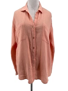 Eileen Fisher Women's Petite Orange Organic Cotton Button Up Shirt Size Medium - Picture 1 of 5