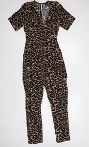 New Look Womens Black Animal Print Viscose Jumpsuit One-Piece Size 6 L26 in Butt